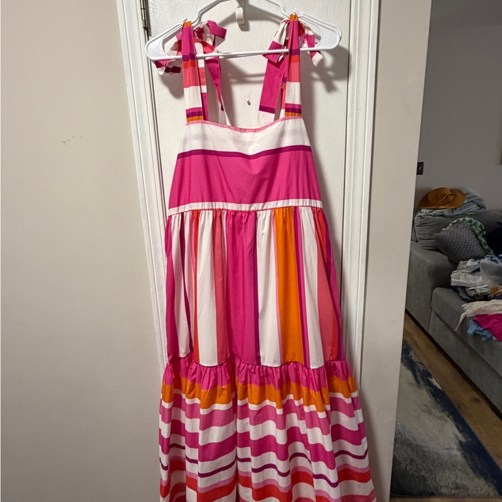 Hermoza Bridget Pink & Orange Striped Tie-Shoulder Sundress NWT 258 retail - Picture 2 of 5